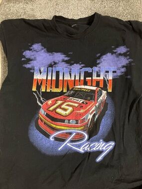 Fashion Nova Black Tee with Red Racing Car Graphic
